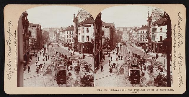 Photo:Christiania Norway Carl-Johans-Gade Street Scene 1903 Tram Horses