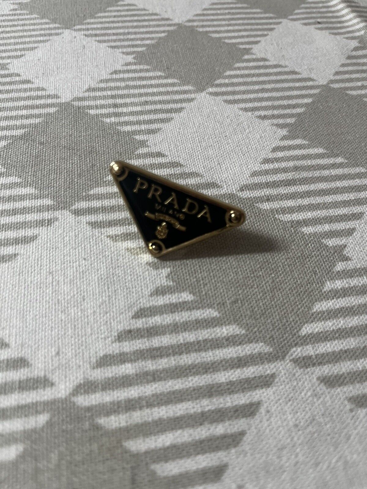 Gold Tone Black Enamel Prada Triangle Logo Hardware Replacement 