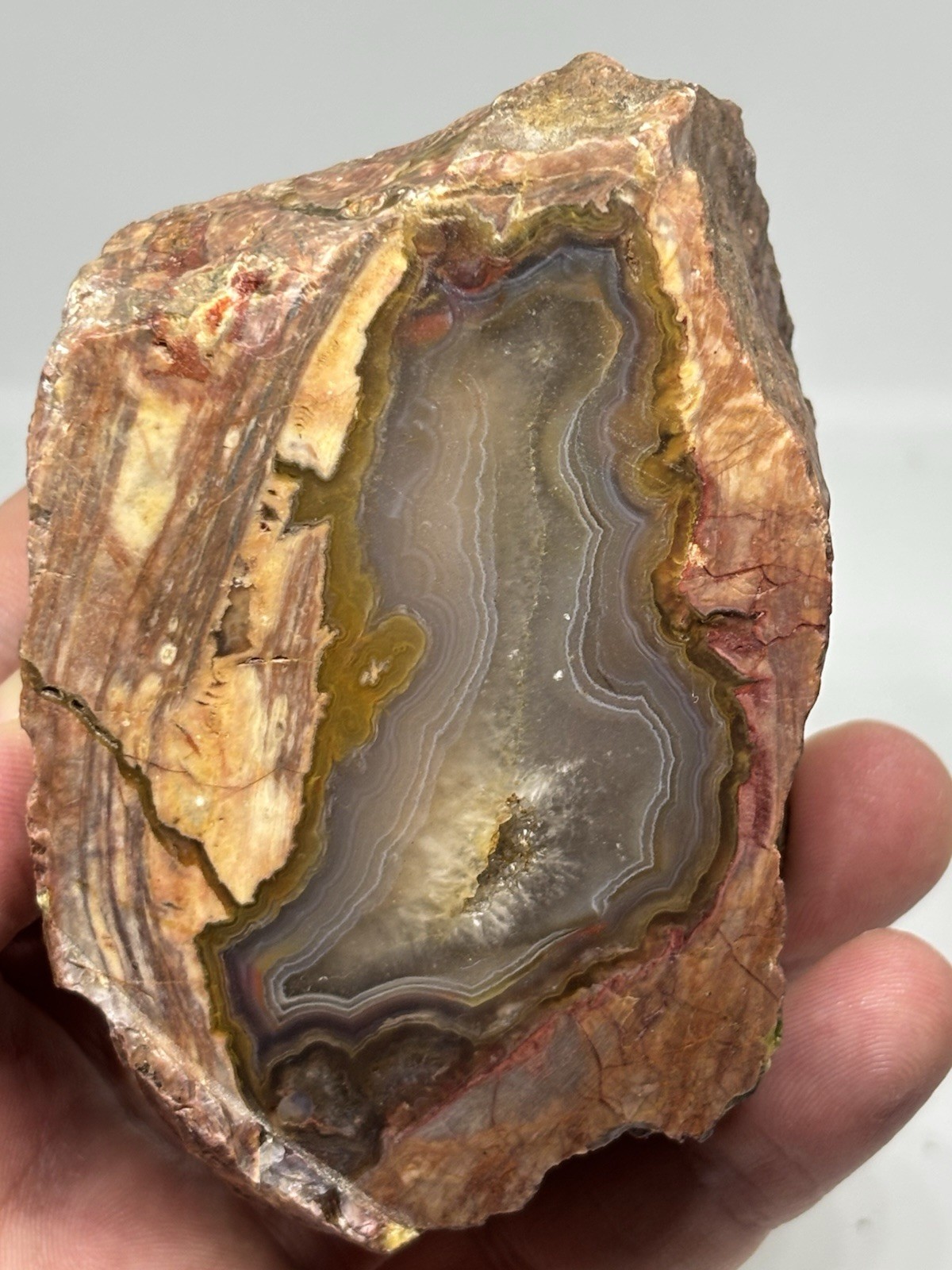 356g Agate Specimen, Unpolished Natural Chalcedony Geode with Concentric Banding