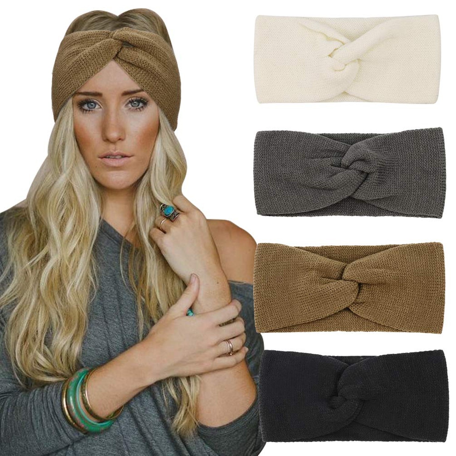 DRESHOW Winter Knit Chunky Headbands for Women Crochet Turban Knitted Ear War... DRESHOW Winter Knit Chunky Headbands for Women Crochet Turban Knitted Ear War...