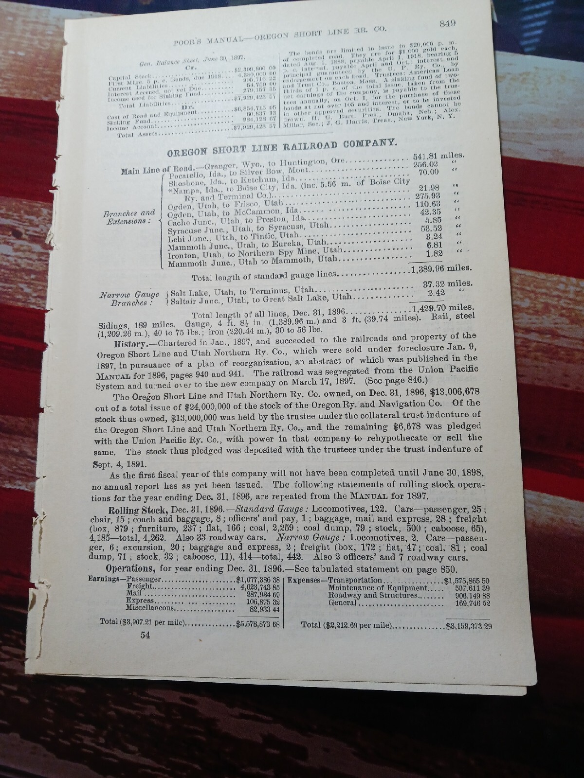 ☆1898 Train Report OREGON SHORT LINE RAILROAD Granger Wyoming Silver Bow MT
