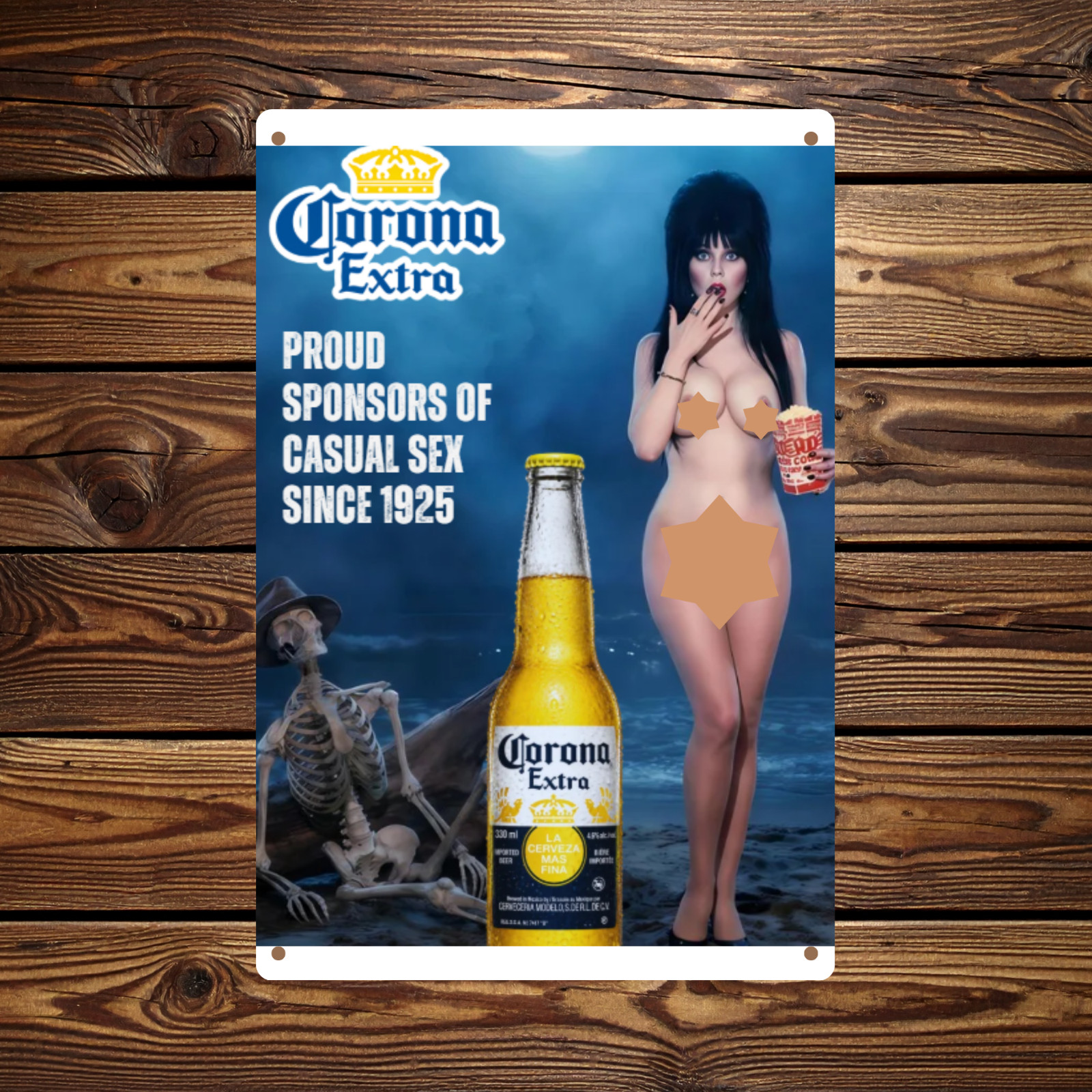 Elvira: Mistress of the Dark Corona Beer Metal Sign Mancave Bar Decor Read Des