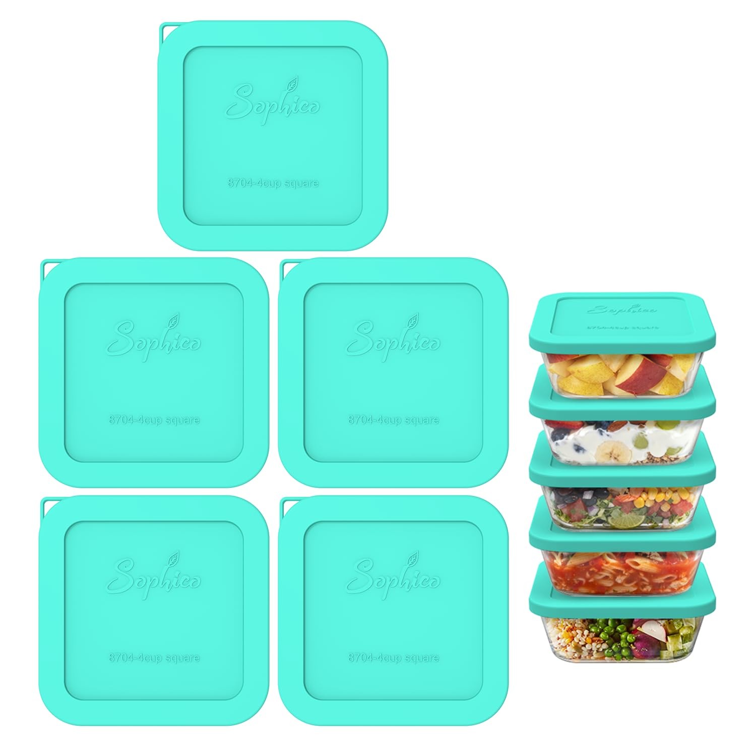 Sophico Silicone Storage Cover Lids Replacement for Pyrex Mint-4Cup-5Pack Sophico Silicone Storage Cover Lids Replacement for Pyrex Mint-4Cup-5Pack