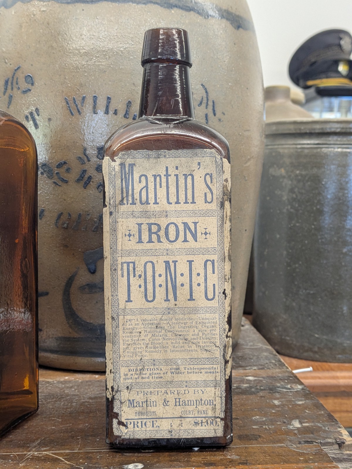 Labeled Martins Hampton Iron Tonic Advertising Colby Kansas Amber Bitters Bottle