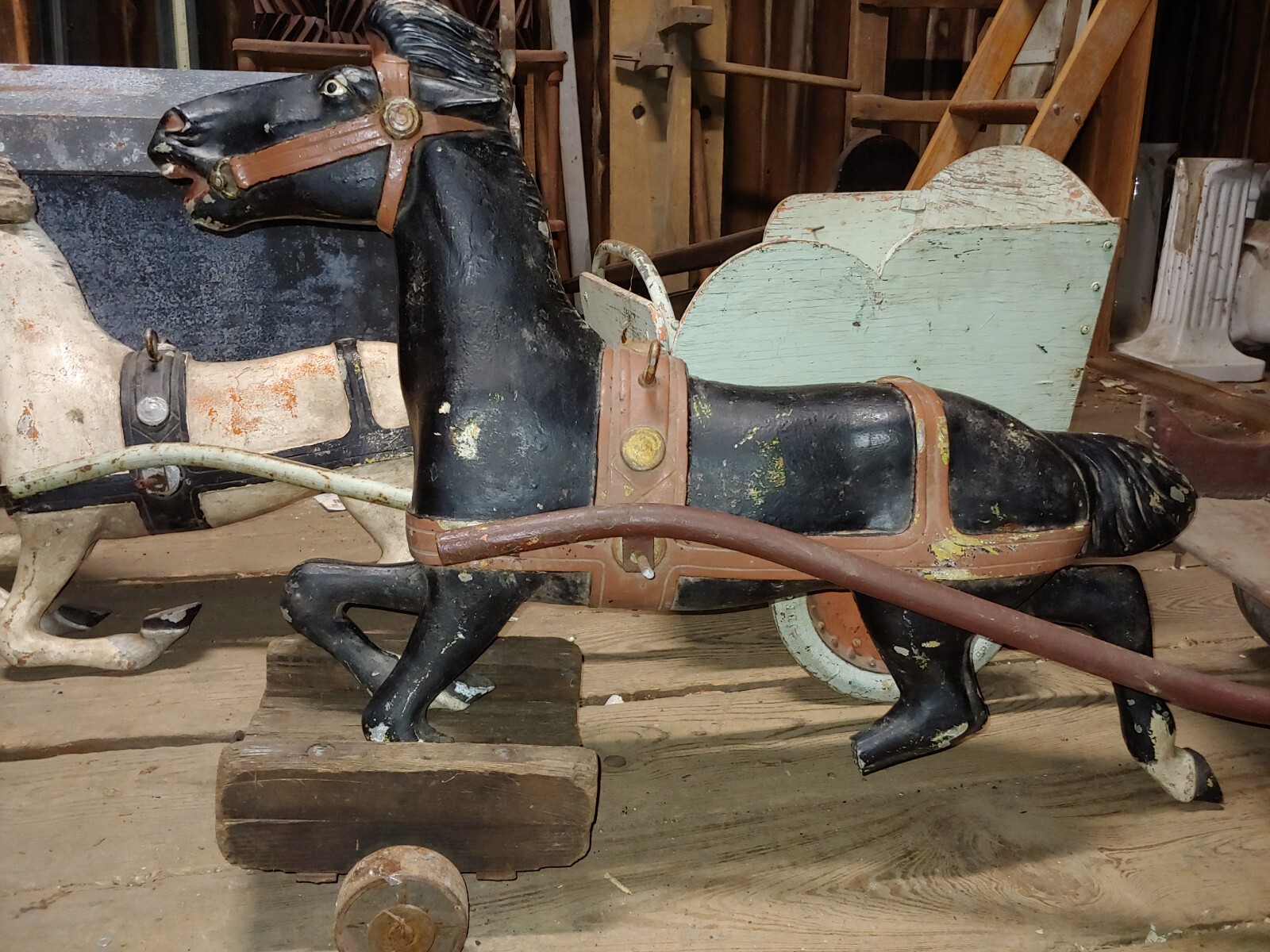 Antique Coney Island NY Carousel Ride Horse & Cart, attributed to W.F. Mangels