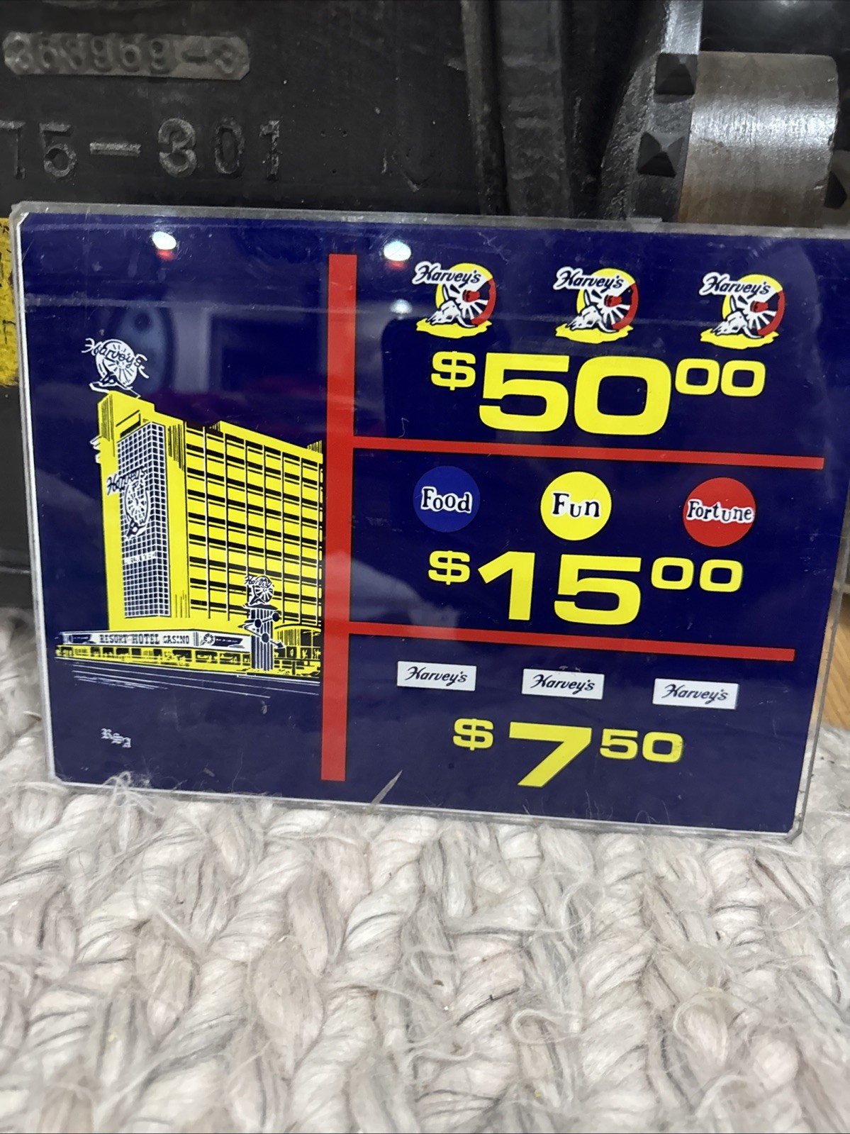 Vintage Harvey’s Casino Slot Machine Insert Lake Tahoe Stateline,NV 12x9