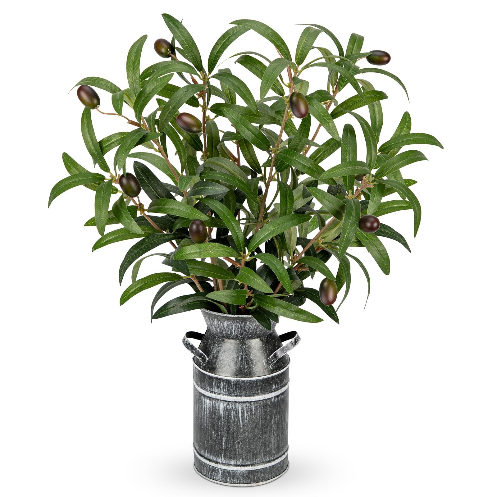 Briful Artificial Olive Branches Rustic Metal Vase 19in Realistic Faux Olive Briful Artificial Olive Branches Rustic Metal Vase 19in Realistic Faux Olive