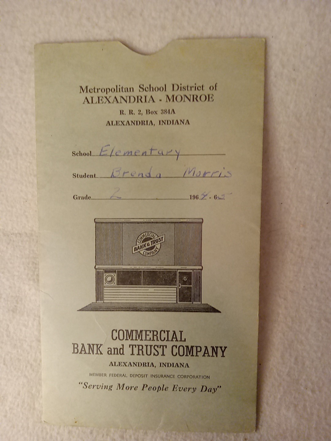 Vintage 1964/5 Alexandria IN Public Elem School  Grade 2 Report Card