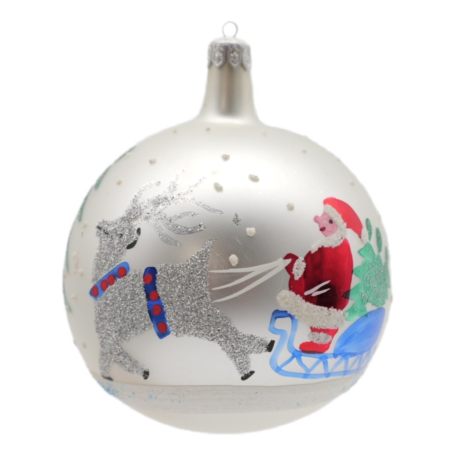 Vintage Jumbo Poland Glass Christmas Ornament Santa Sleigh Large Blown Ball