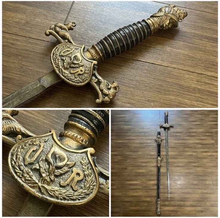 Antique Knights of Pythias UR Ceremonial Sword Scabbard Named J Colomer FCB 37 Antique Knights of Pythias UR Ceremonial Sword Scabbard Named J Colomer FCB 37