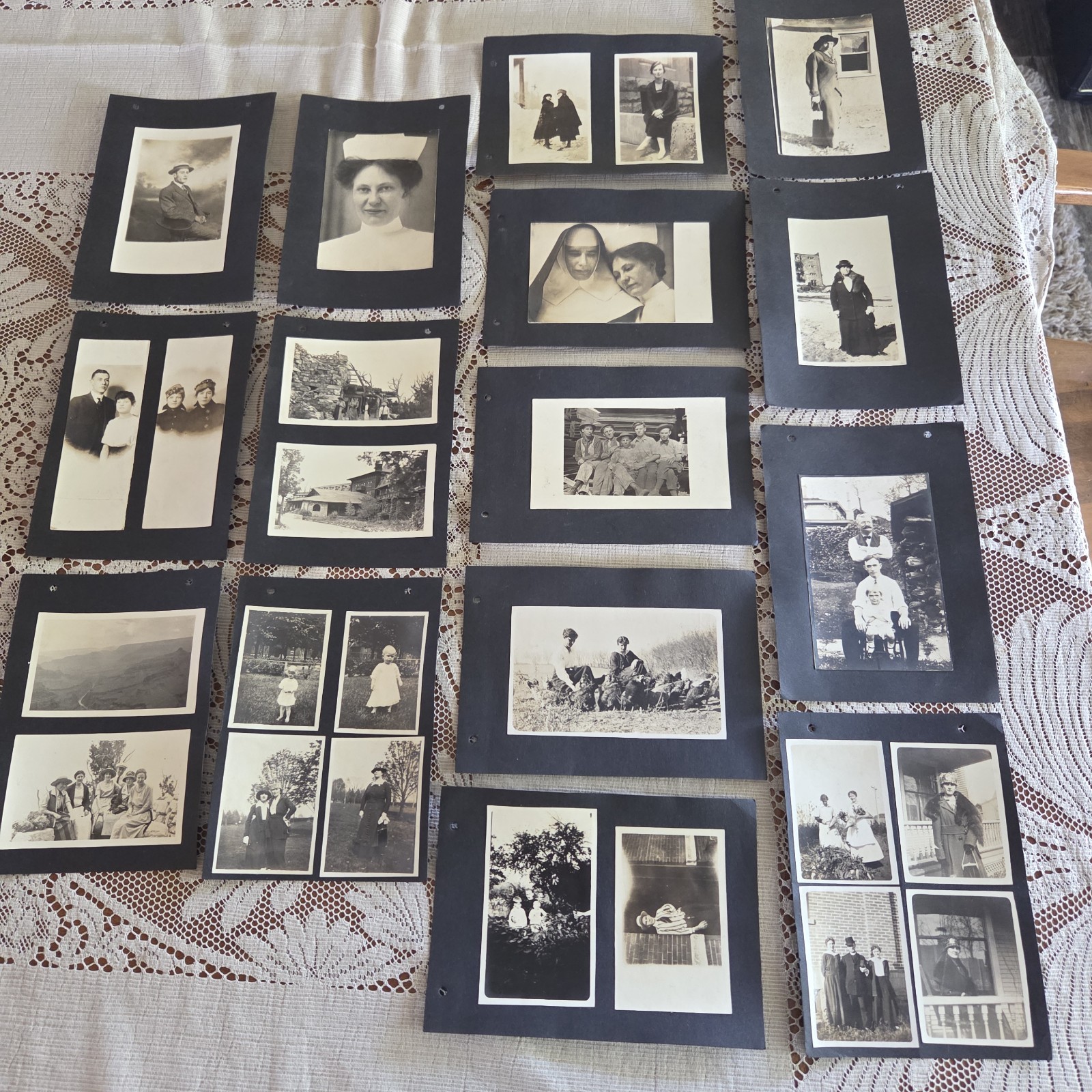 Antique Lot of Old Photos 15 Cardboard Sheets w 26 Photos, Nurse, Nun, Men, Etc Antique Lot of Old Photos 15 Cardboard Sheets w 26 Photos, Nurse, Nun, Men, Etc