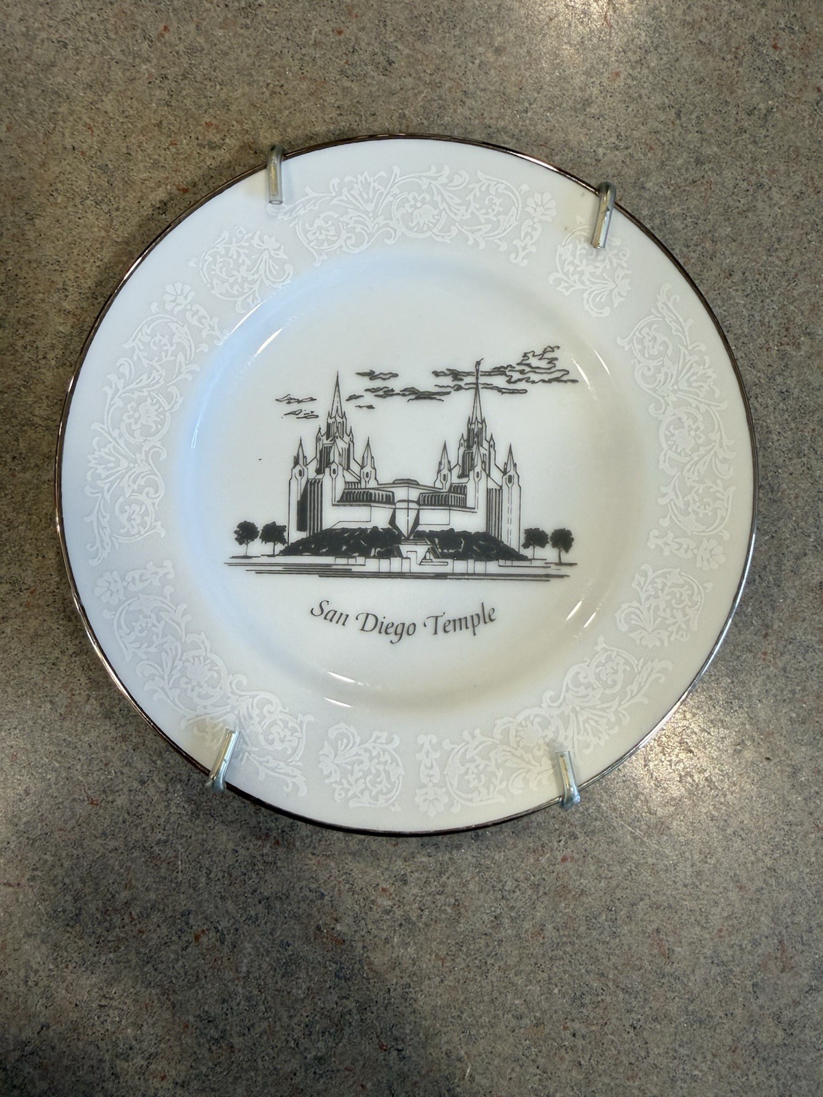 Vintage San Diego Temple Collector Plate LDS Mormon Wall Decor Silver Trim