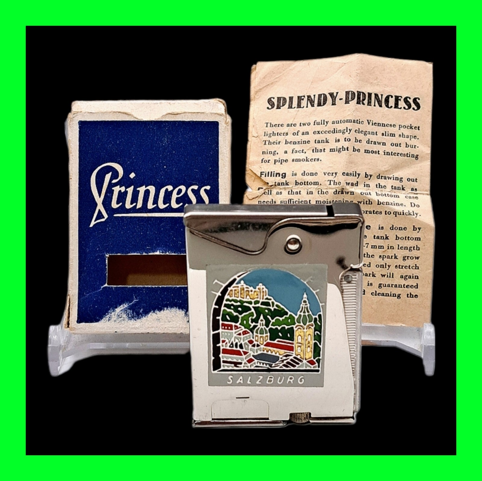 Unfired Vintage Austrian Princess Squeeze Salzburg Lighter And Original Box RARE