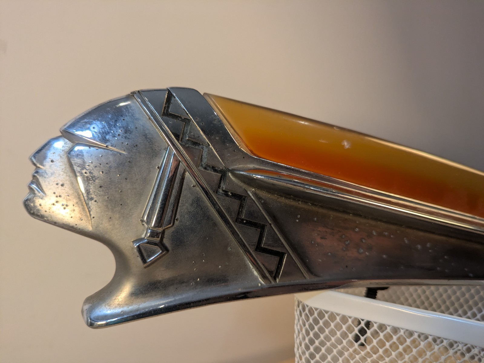 1946 Pontiac Hood Ornament 508615 Red Lucite Indian Chief Original OEM GM