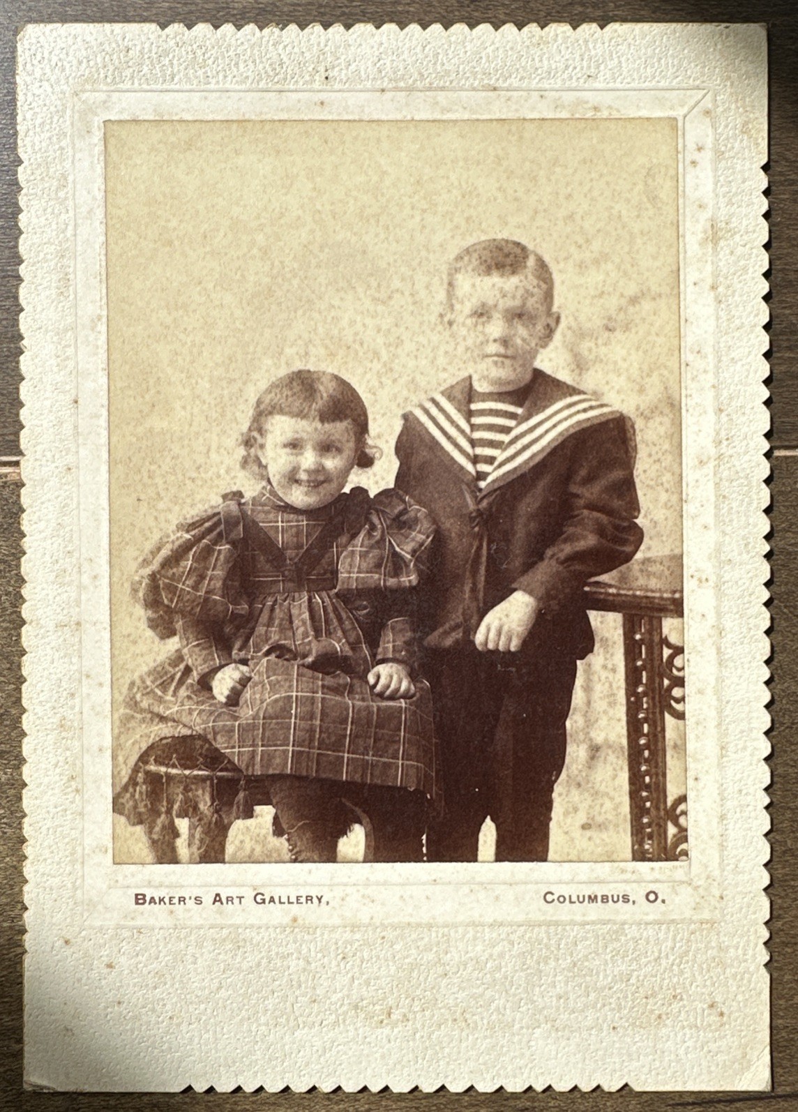 Antique Victorian Cabinet Card Children Sailor Suit Baker’s Columbus Ohio Photo