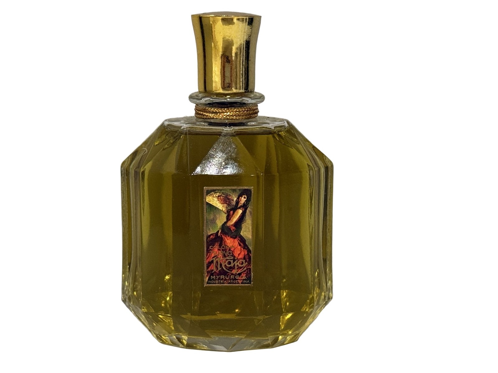 Myrurgia Maja Colonia 3.5 fl oz Vintage Glass Bottle Gold Amber Argentina