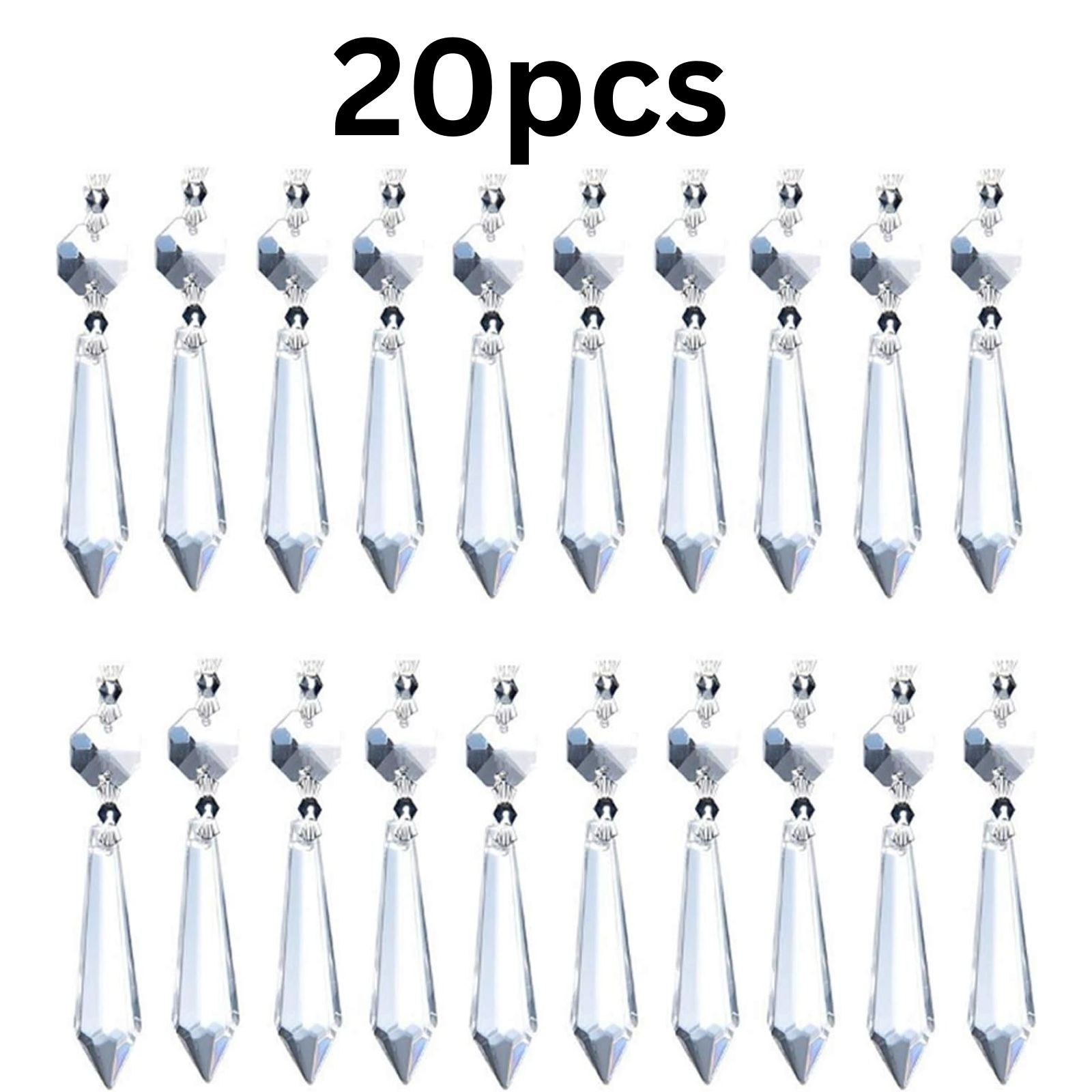 20 Pcs Clear Crystal Chandelier Icicle Prisms Replacement Parts for Lamp Decore 20 Pcs Clear Crystal Chandelier Icicle Prisms Replacement Parts for Lamp Decore