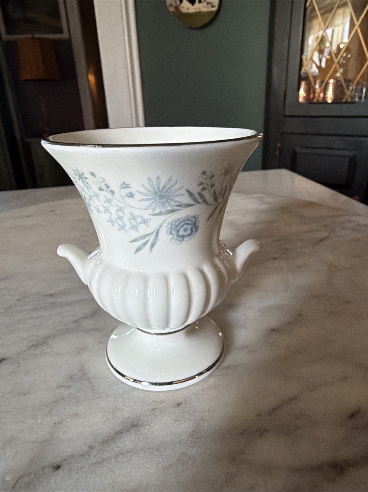 Vintage Wedgwood Westbury - Mini Bud Vase - English China - Blue Floral 3 3/8inH