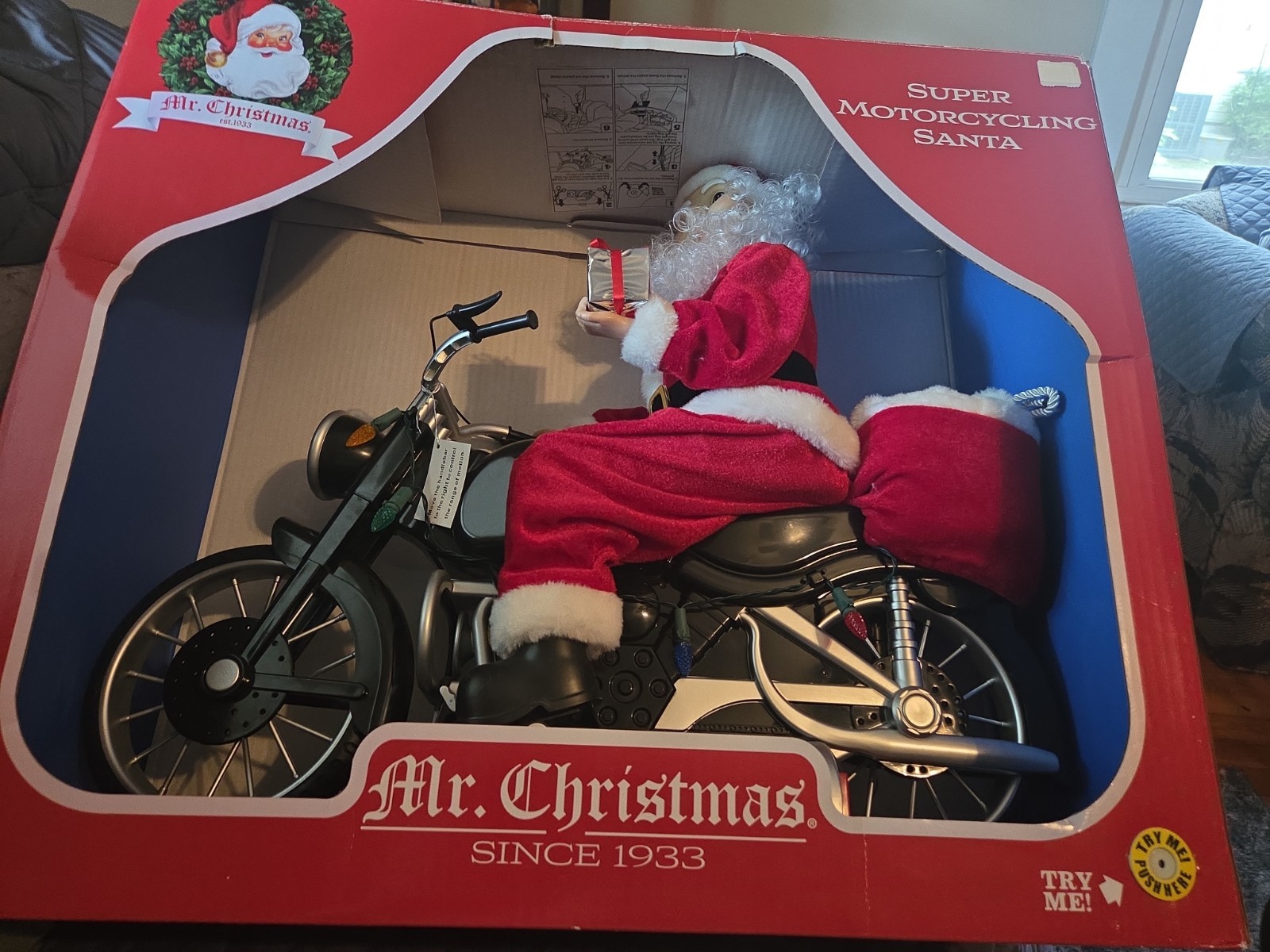 Mr Christmas Super Motorcycling Animated Santa Plays 24 Christmas Carols NEW