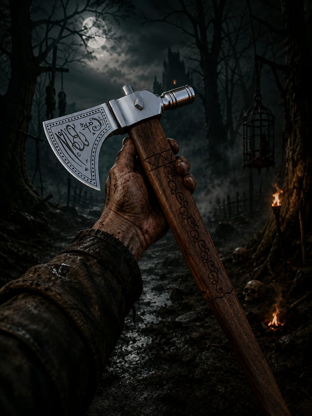 The Patriot Tomahawk - 5160 Steel Mel Giben Axe With Rosewood Shaft & Sheath