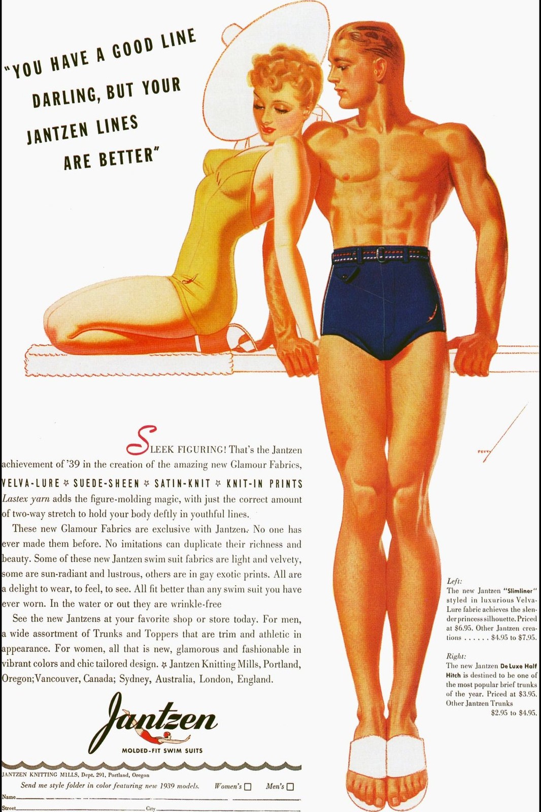 🩱 Jantzen Swimwear Ad Poster - 1939 Vintage Style - 24x36” - Hi-Res💎 Print -