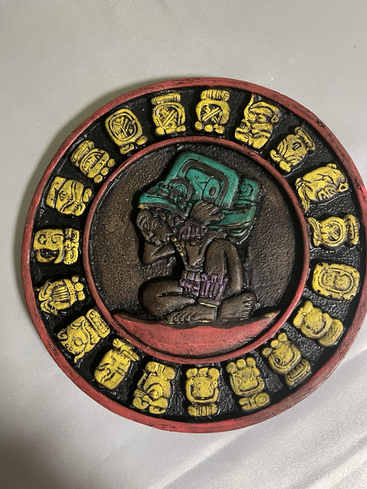 Vintage Mexican Folk Art Mayan Calendar Plaque Resin Carrier of Time 8.5\ Vintage Mexican Folk Art Mayan Calendar Plaque Resin Carrier of Time 8.5\