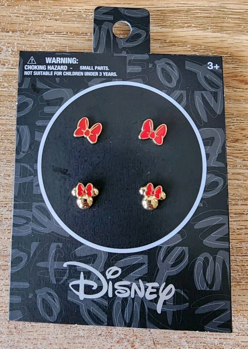 Adorable Pair Set of 2 Yellow Gold Tone Disney Minnie Mouse Stud Earrings Adorable Pair Set of 2 Yellow Gold Tone Disney Minnie Mouse Stud Earrings