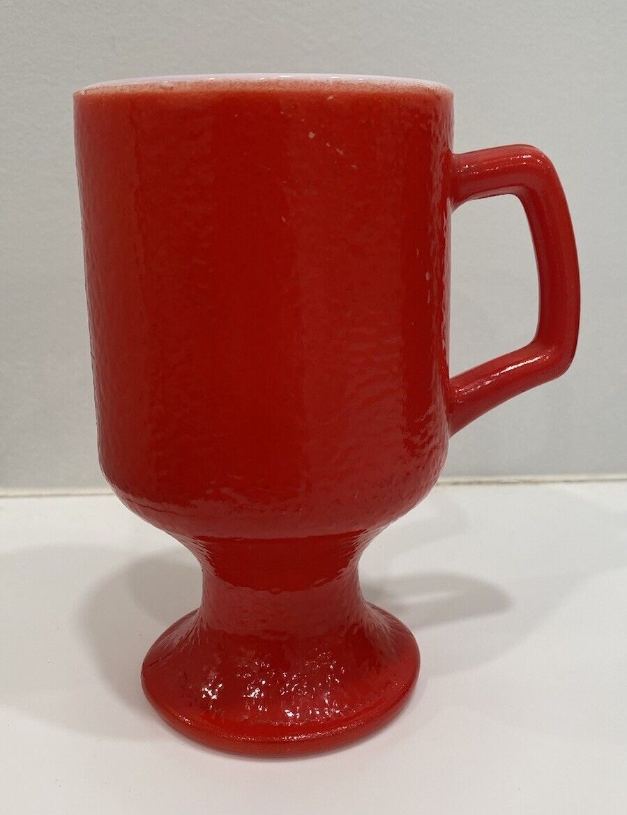 Vintage Hazel Atlas Red Orange Peel Textured Milk Glass Old Pedestal Cocoa Mug
