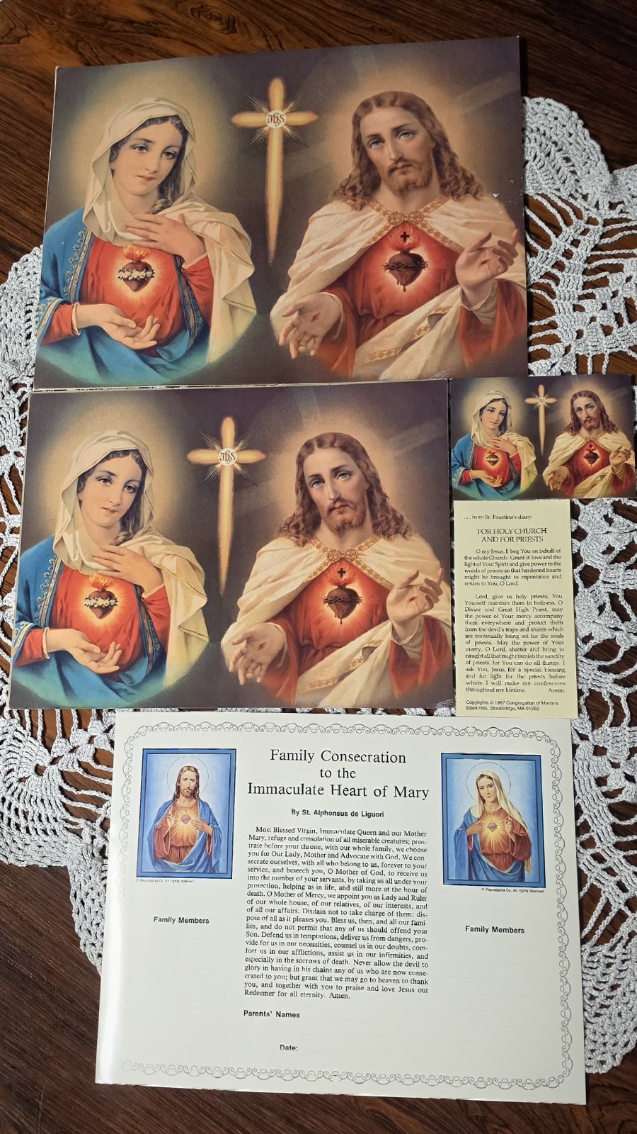 VTG Cathloic Pilgrim Virgin Family Conscration Kits Prints Ble Army Fatima 1987