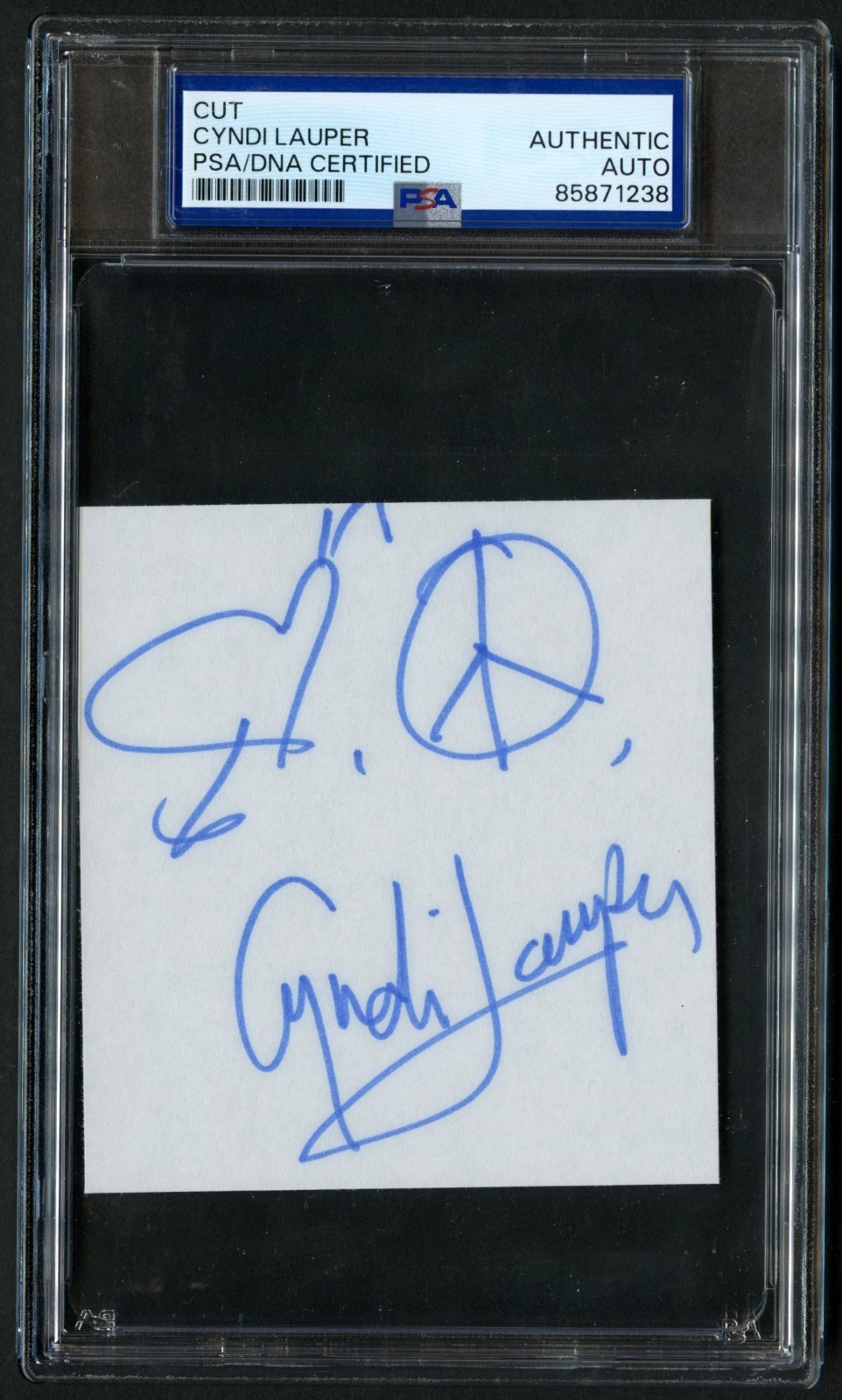 Cyndi Lauper signed autograph 3.5x3.5 Cut Singer Actress RC PSA Slabbed Cyndi Lauper signed autograph 3.5x3.5 Cut Singer Actress RC PSA Slabbed