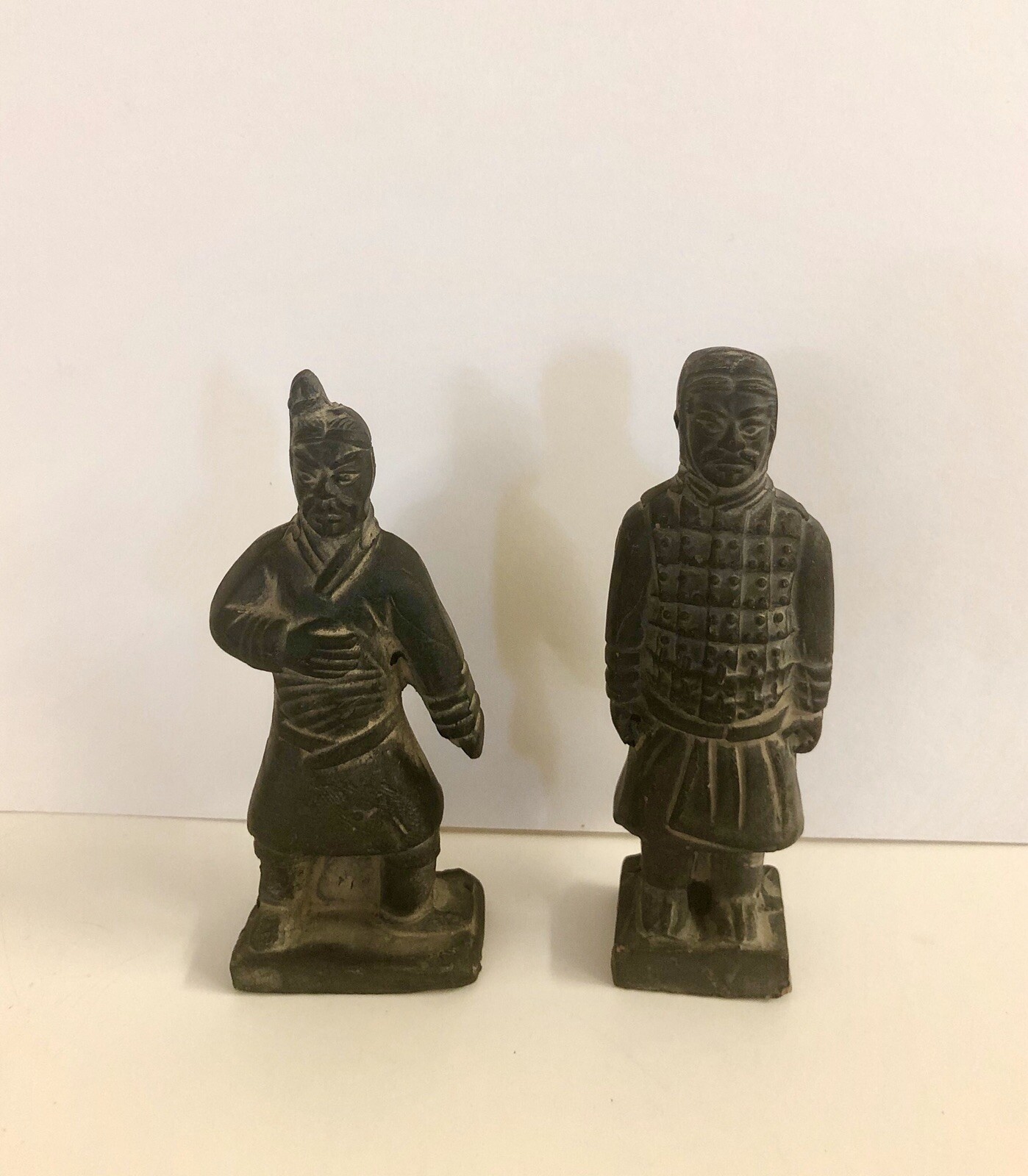 Vintage Chinese Terracotta Warrior Soldier Clay Figurine Set of 2 Marked