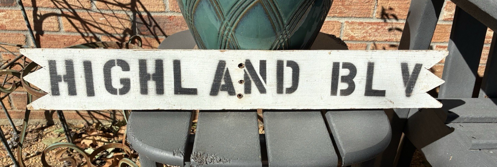 Vintage 1960s/70s Wooden Highland Boulevard Street Sign - Unique Shape