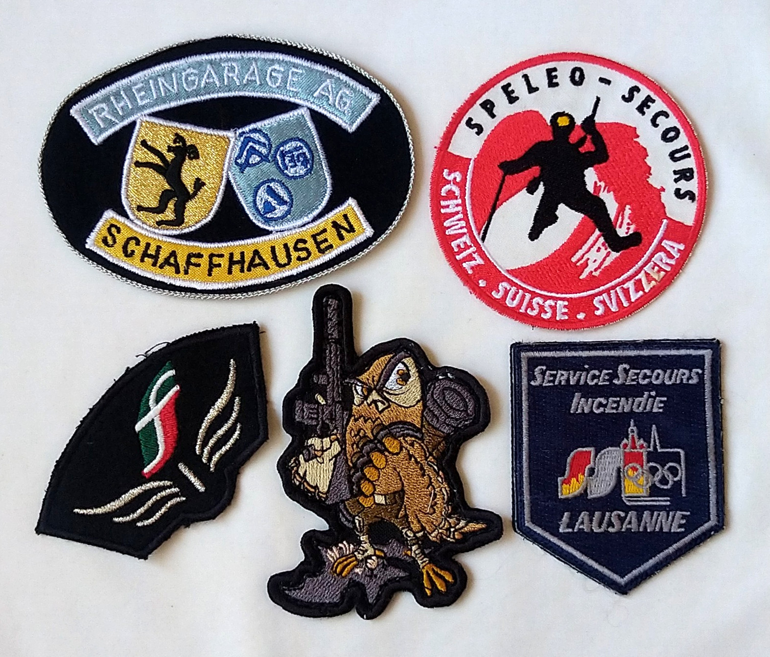 European Swiss Patches Vintage Lot 5x Lausanne Fire Dept Cave Rescue Auto Garage