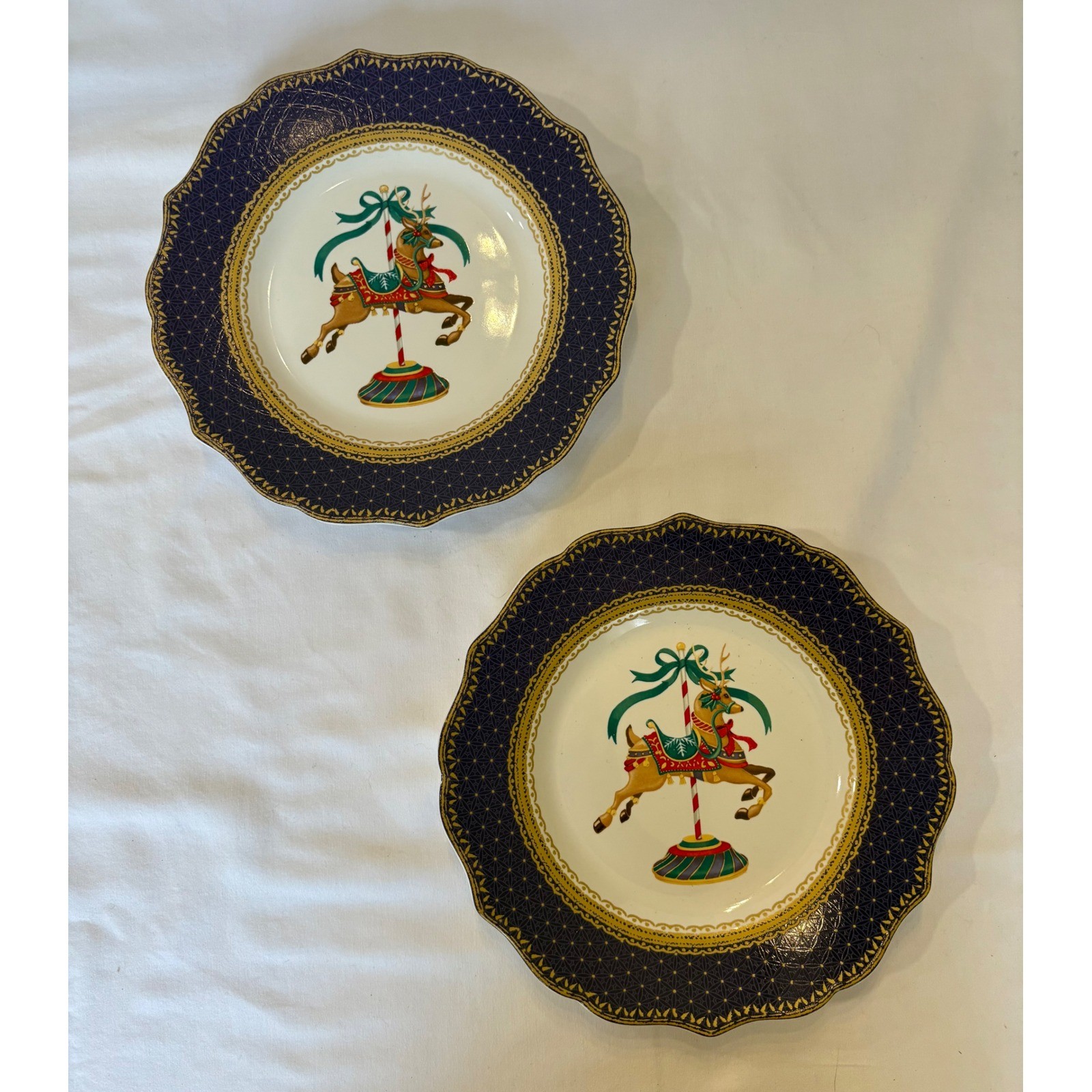 Robert Stanley Christmas Purple 2PC Christmas Reindeer Salad Plate