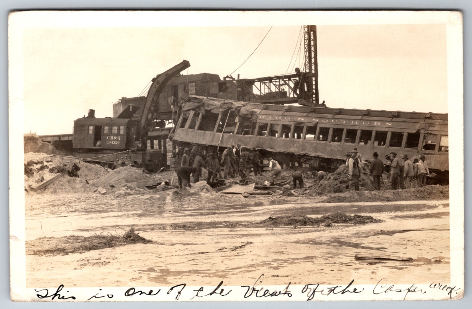Casper Wyoming Deadly Train Wreck of 1923 Casper Creek WY CB&Q RPPC Postcard