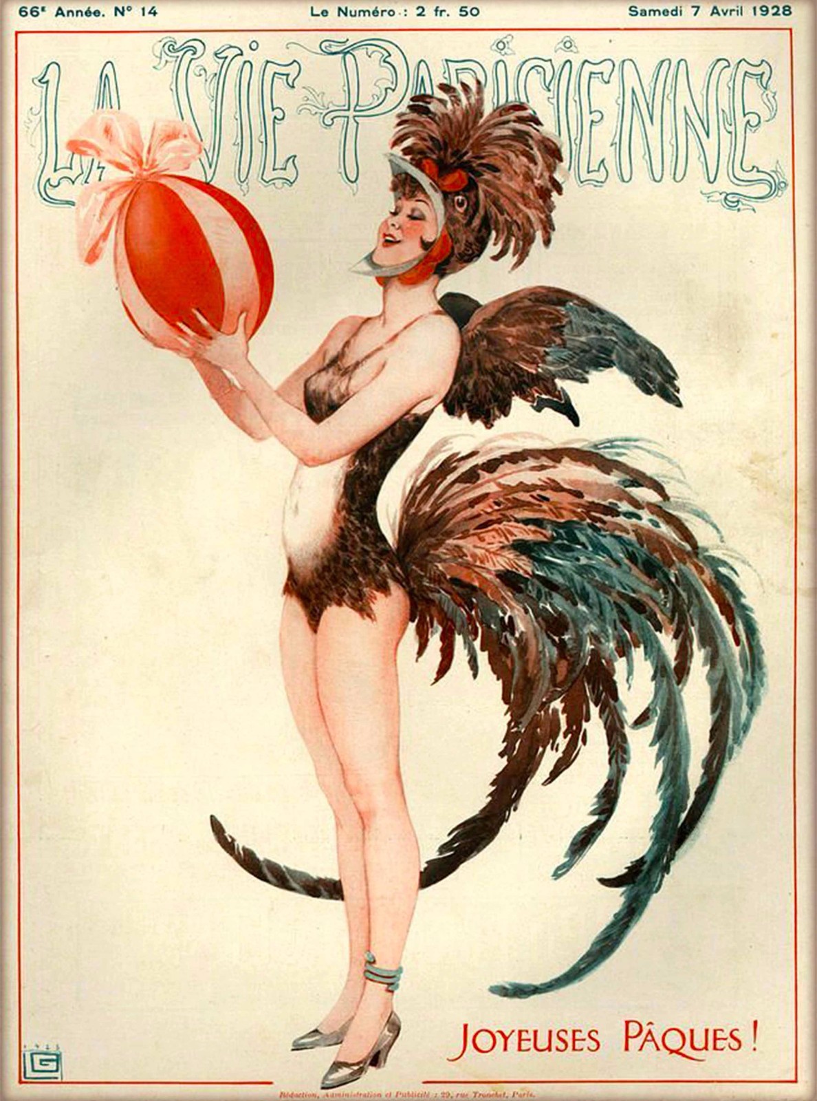 1928 La Vie Parisienne Joyeuses Pâques Girl France Travel Art Poster Print 1928 La Vie Parisienne Joyeuses Pâques Girl France Travel Art Poster Print
