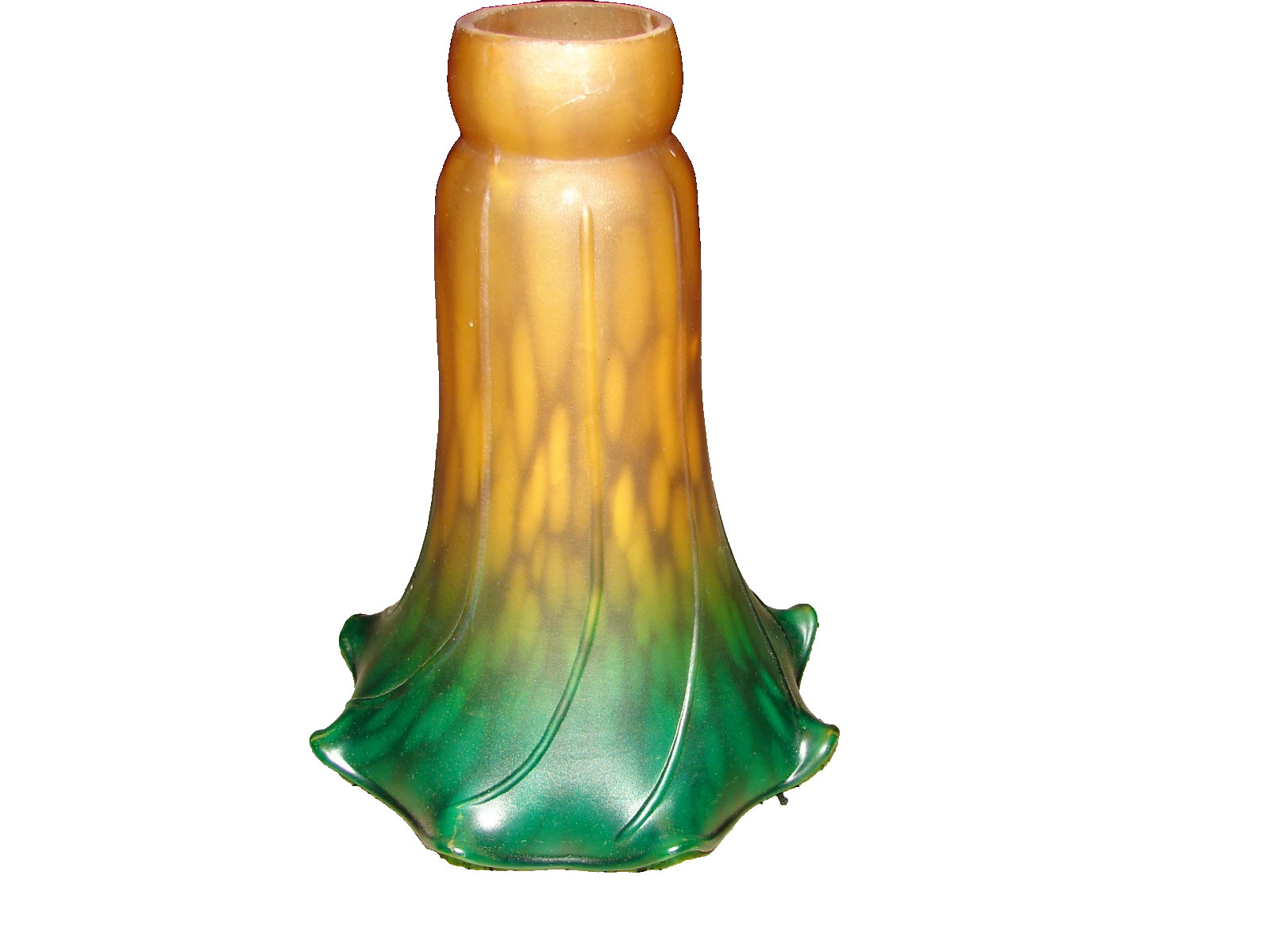 Vintage Tiffany Style Tulip Lilly Lamp Shade Amber & Green Beautiful Colors Nice Vintage Tiffany Style Tulip Lilly Lamp Shade Amber & Green Beautiful Colors Nice