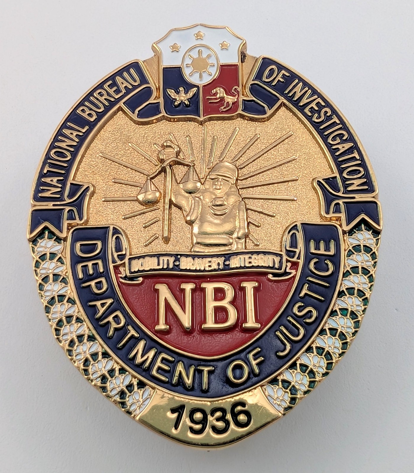 Vintage Philippine National Bureau of Investigation NBI DOJ Lady Justice Pin
