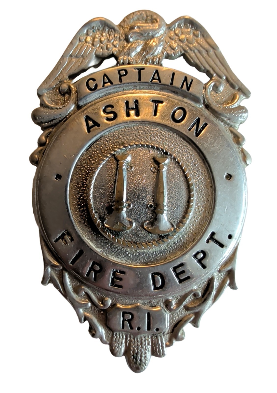 Vintage Obsolete Ashton, Rhode Island Fire Department Captian Badge Vintage Obsolete Ashton, Rhode Island Fire Department Captian Badge