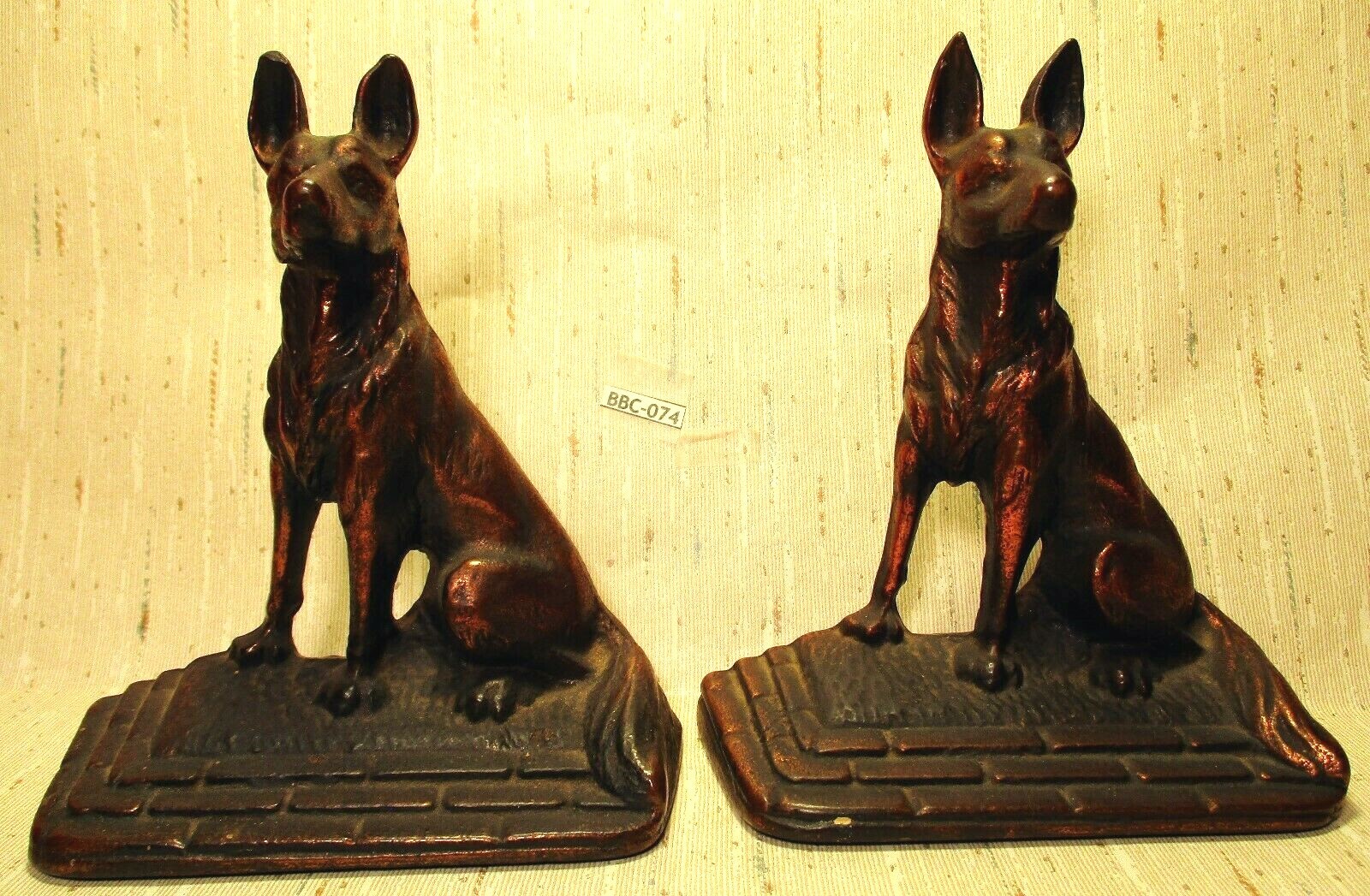 Antque Very Heavy Vintage Bronze German Shepherd Police Dog BOOKENDS Very Rare