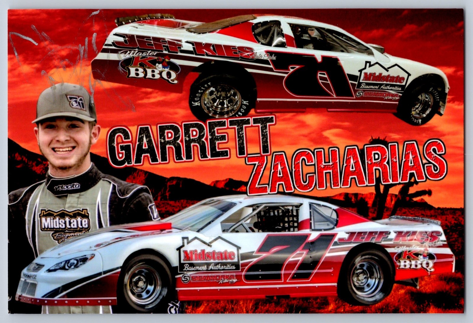 Garrett Zacharias Hand Signed 4 x 6 Color Photo Signed in Silver - Auto Racing