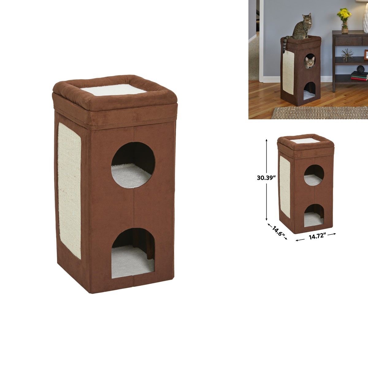 MidWest Homes for Pets Feline Nuvo Curious Cat Condo Tri-Level Brown Suede