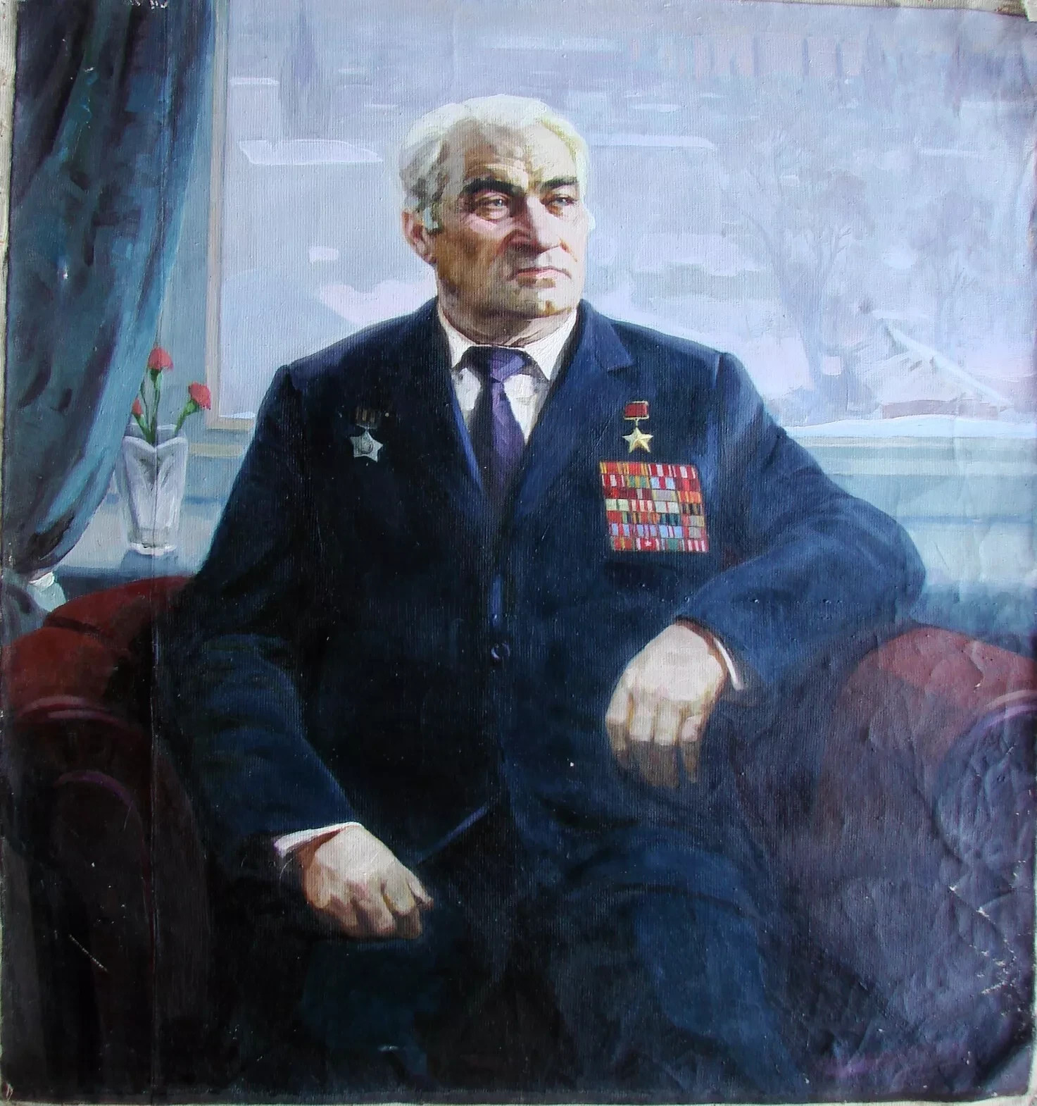 Ukrainian Soviet USSR Oil Painting realism portrait military Victory Parade 1945