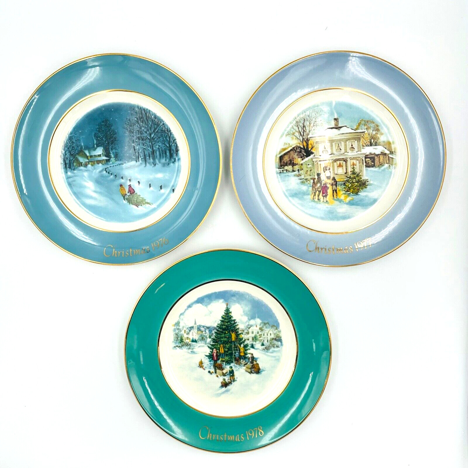 Avon Christmas Plates VTG (1976-1978) w/ Boxes Wedgwood Grannie/Cottage Core MCM
