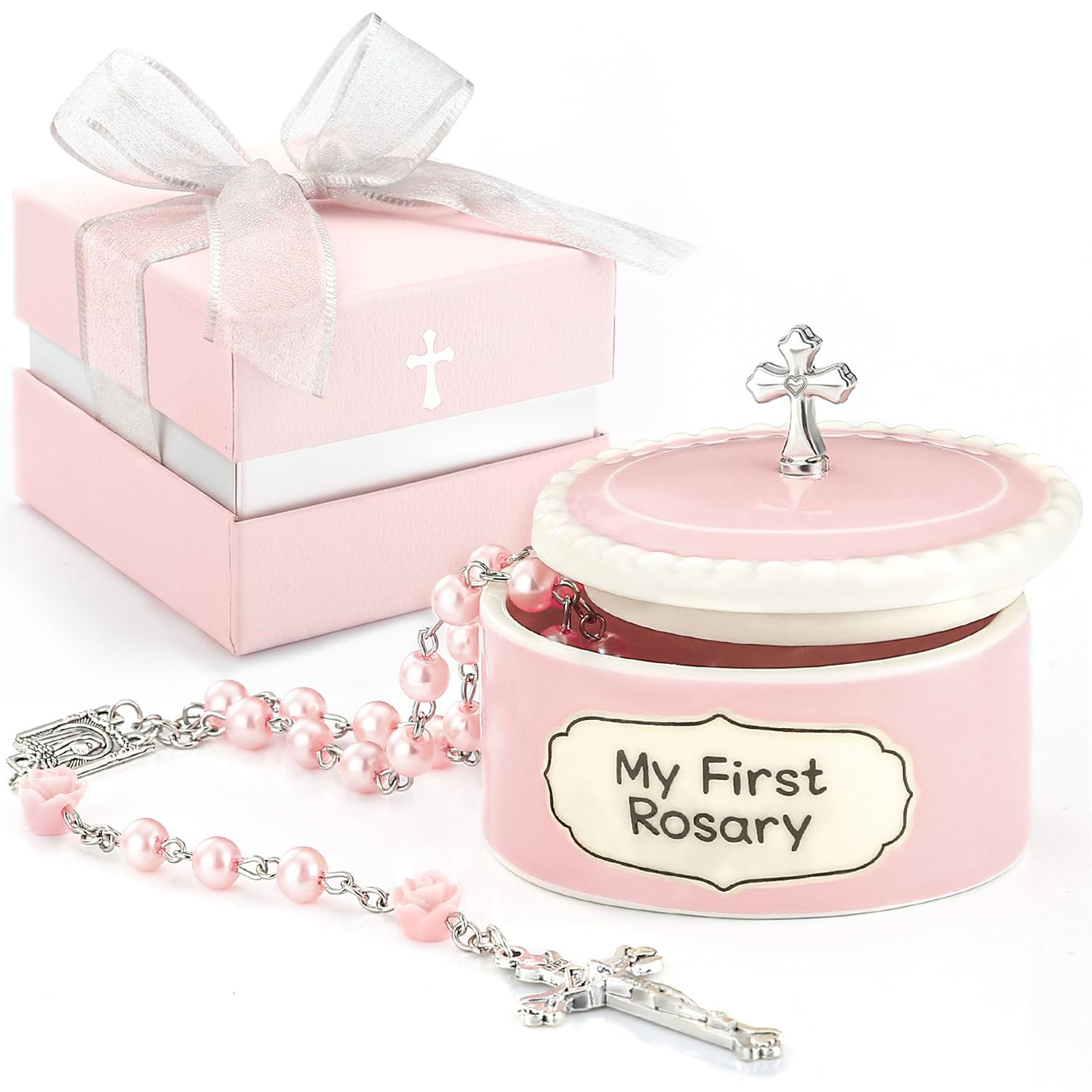 Baptism Gifts for Girl - My First Rosary with Ceramic Keepsake Box, Catholic Chr Baptism Gifts for Girl - My First Rosary with Ceramic Keepsake Box, Catholic Chr