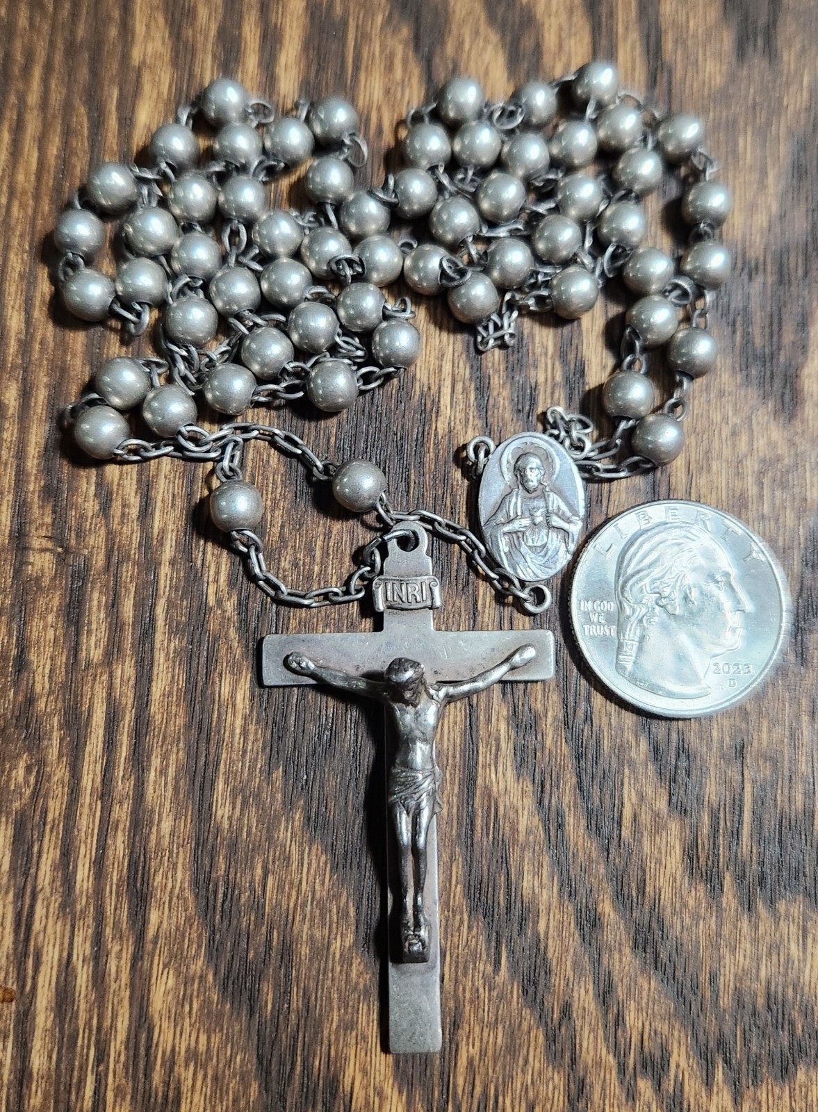 Vintage Sterling Rosary Medal Religious Catholic Pendant Crucifix 33.3 Grams #C