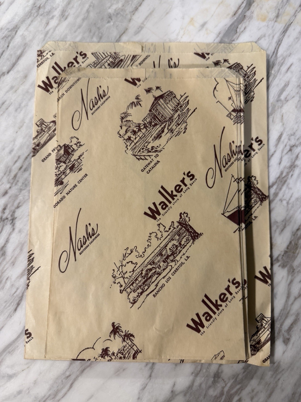 Vtg Walker’s Long Beach Paper Bags Nash’s SoCal Queen Mary Catalina Ephemera Lot