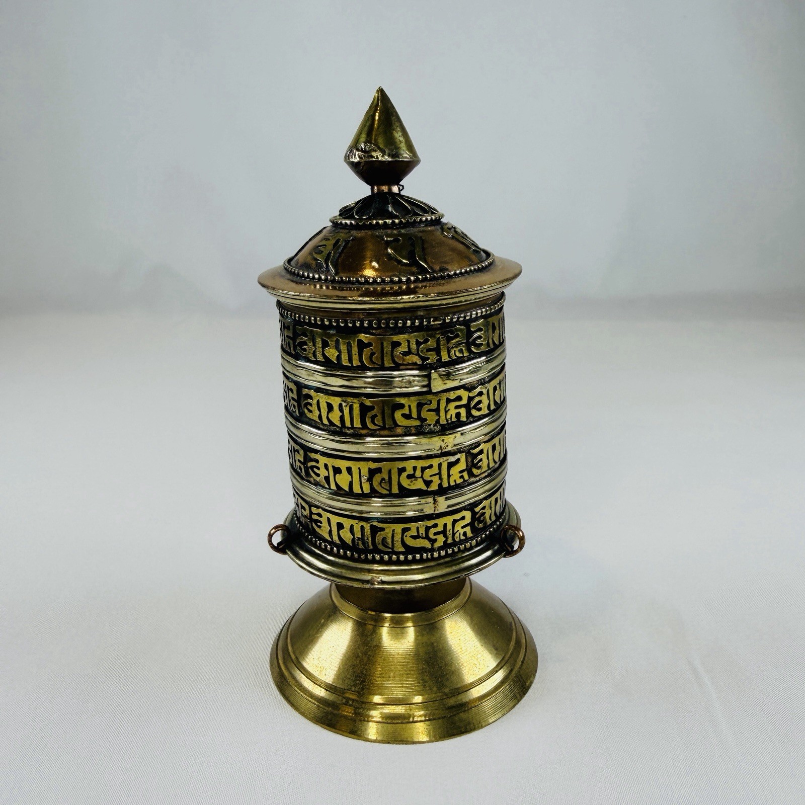Vintage Tibetan Buddhist Brass Prayer Wheel Om Mani Padme Hum Nepal 5.25\