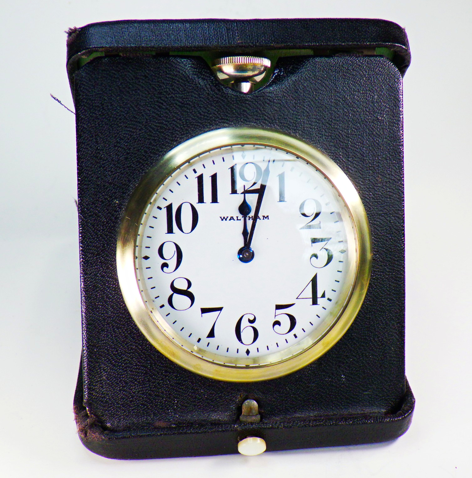 Waltham Folding Desk Travel Clock Black Metal & Glass