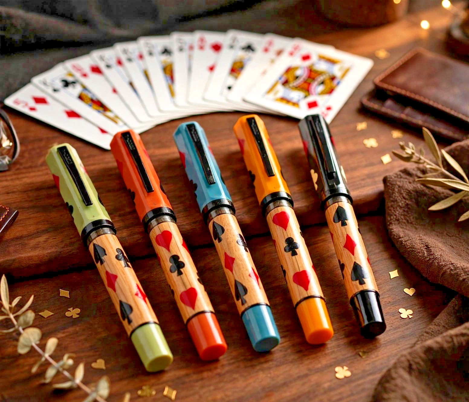 SET OF 5 Handprinted By An Indian Artist ( Playing Cards ) Edition Fountain Pens